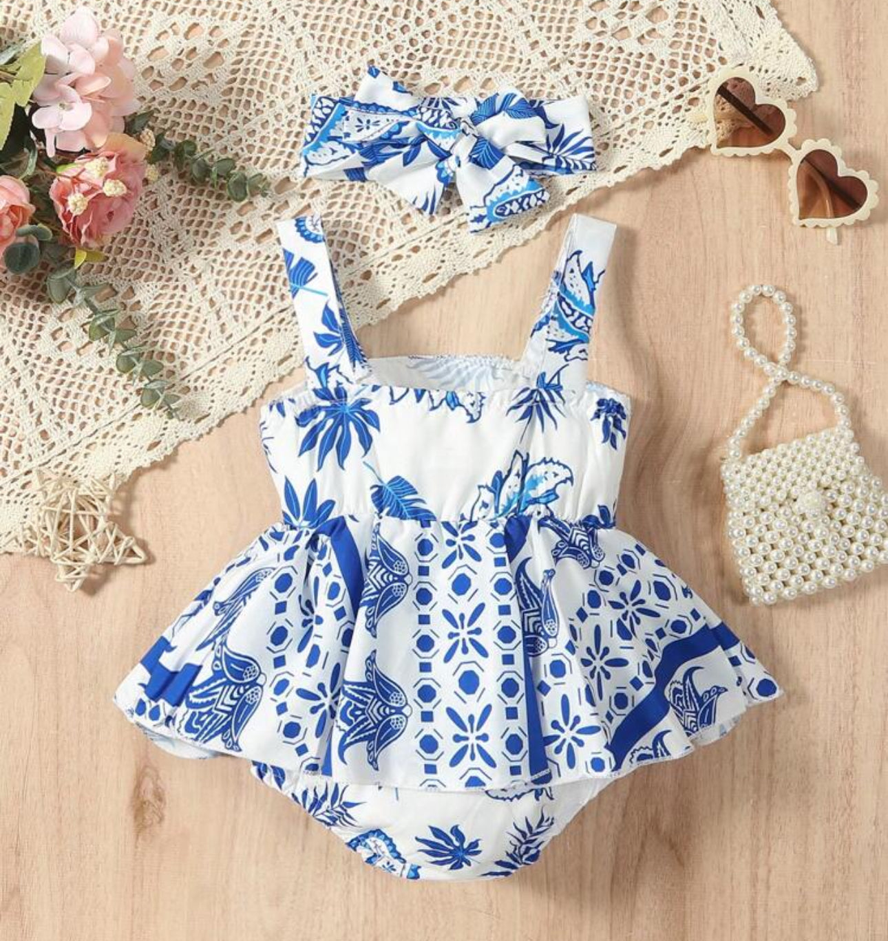 Baby Girl Floral Print Combo Bodysuit Dress