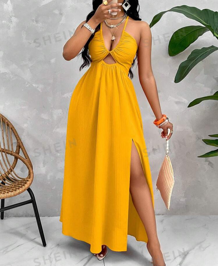 SHEIN Slayr Crisscross Tie Backless Halter Swing Dress