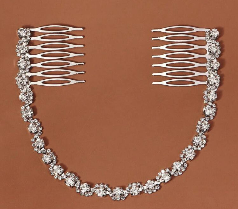 1pc Women's Double Combs Hair Clip With Rhinestone Decor Chain Design Royal Tiaras