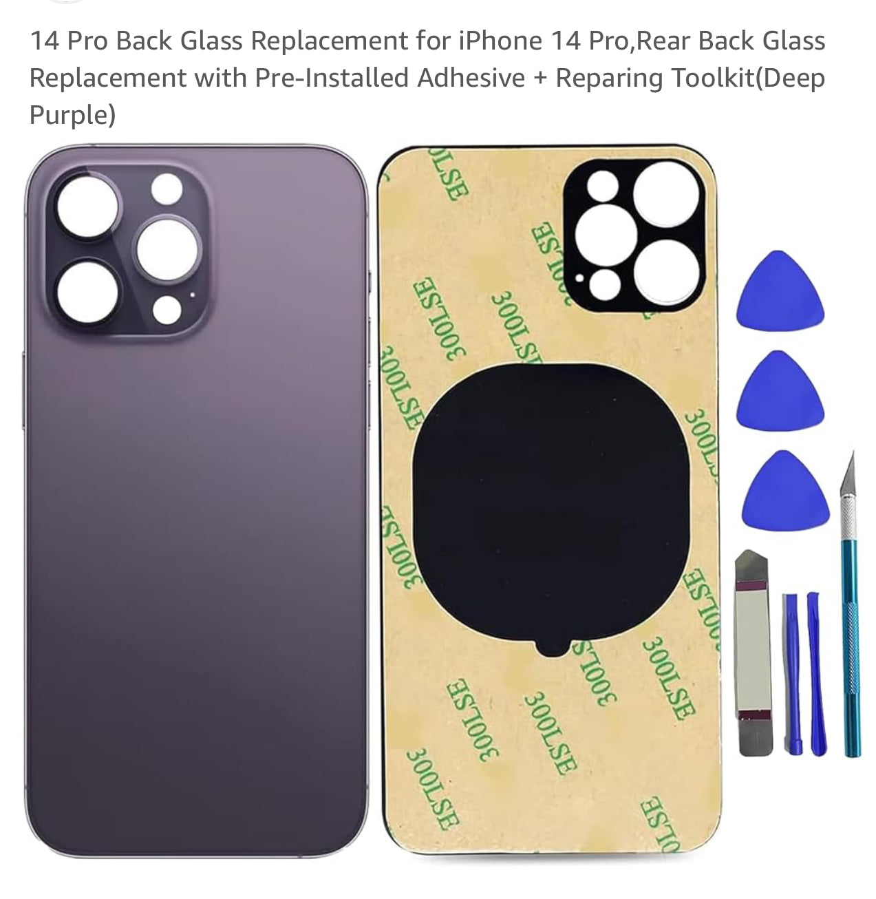14 Pro Back Glass Replacement for iPhone 14 Pro,Rear Back Glass Replacement with Pre-Installed Adhesive + Reparing Toolkit(Deep Purple)