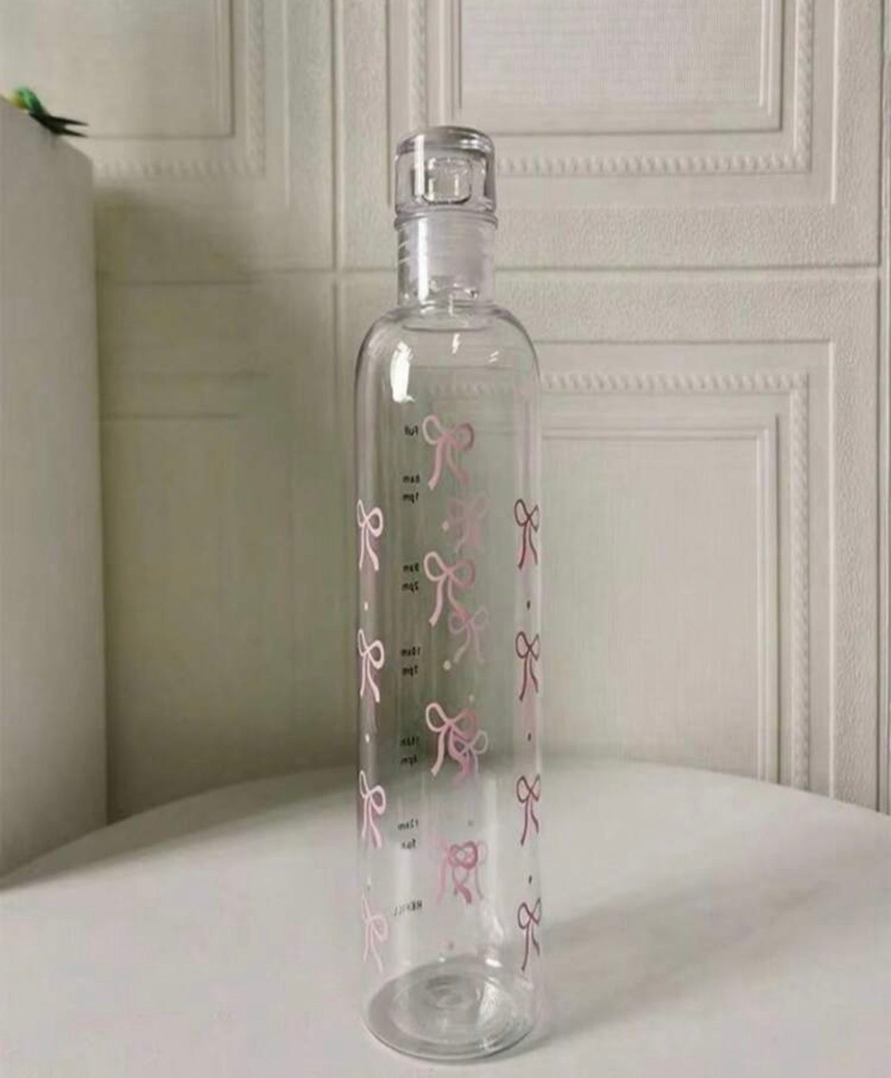 1pc,500ml Plastic Water Bottle With Pink Bow Print Highly Attractive Scale Water Cup Outdoor Sports School Drinking Water Bottle(Pink/Black/Blue)