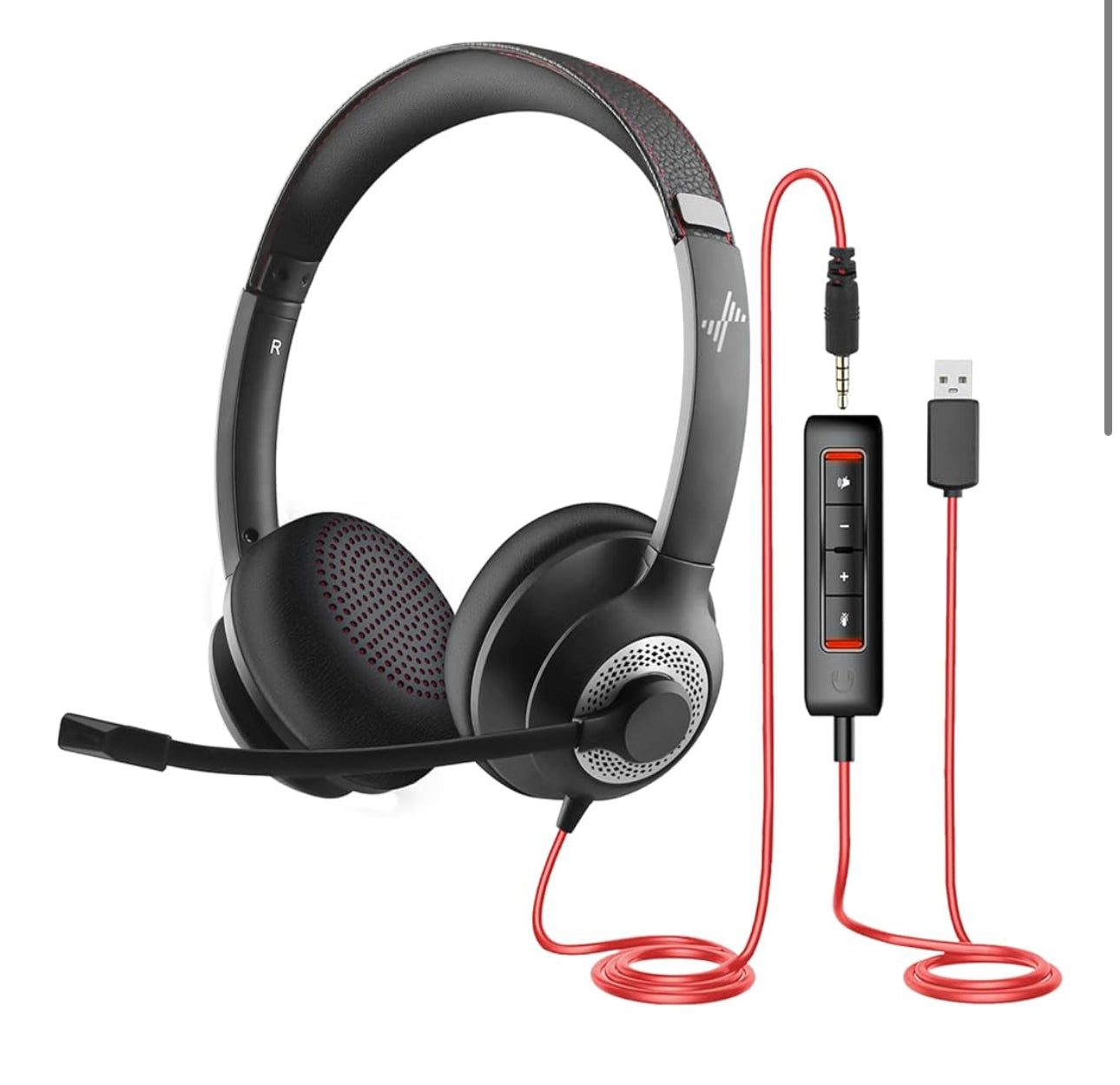USB Headset with Microphone for PC, On-Ear Computer Laptop Headphones with Noise Cancelling Microphone in-line Control for Home Office Online Class Skype Zoom (USB+3.5mm, Black)
