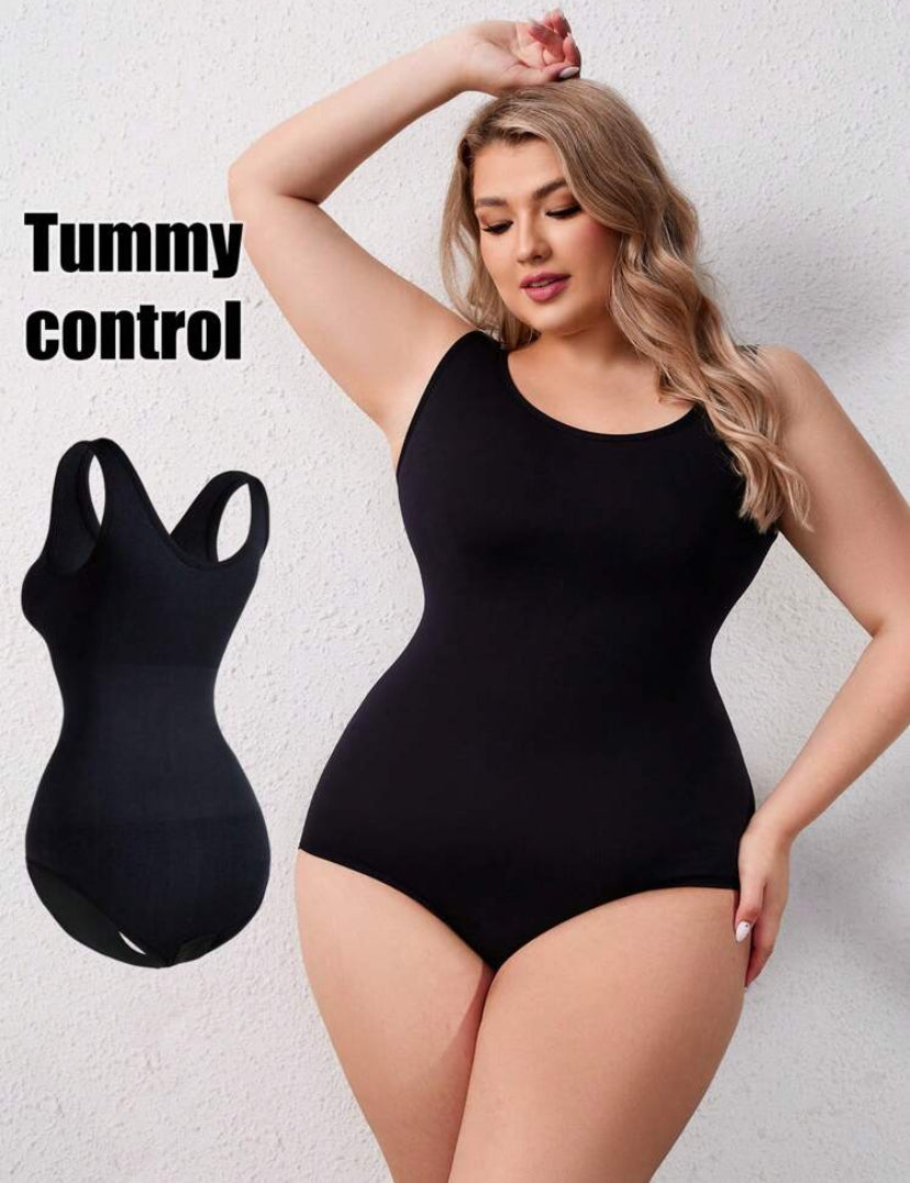 Plus Size Women Solid Color Simple Tank Body Shaper Bodysuit