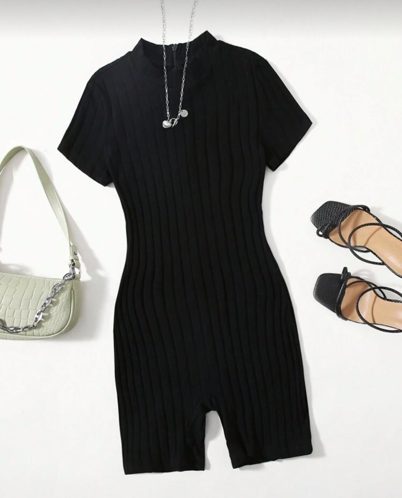 SHEIN EZwear Summer Outfits Mock Neck Rib-Knit Unitard Back Romper