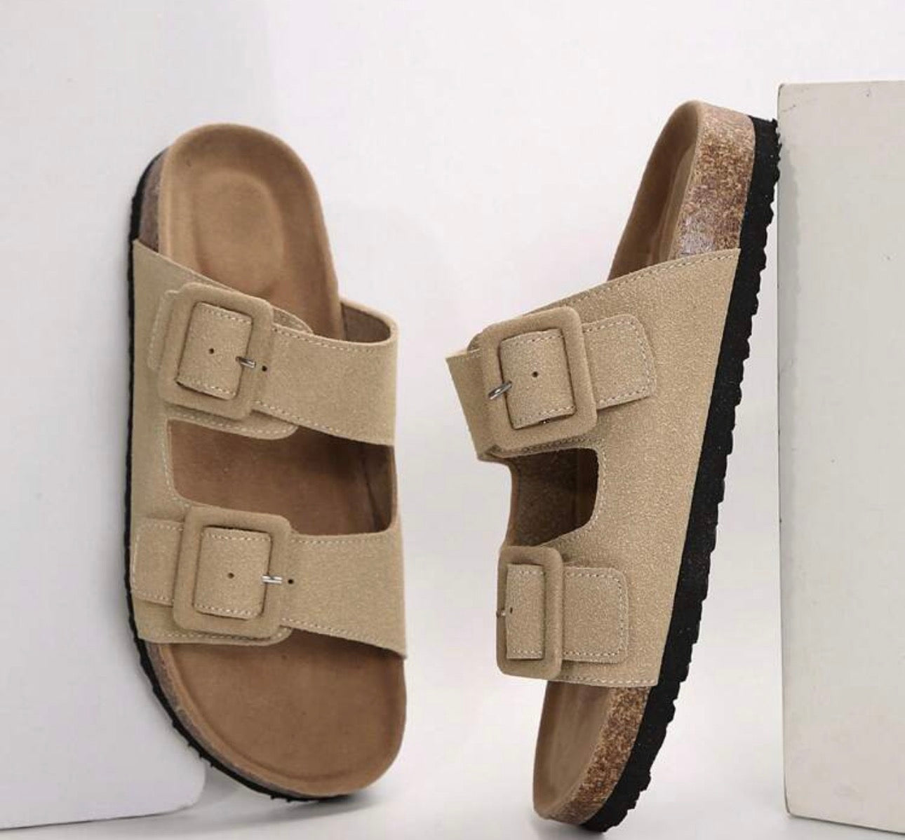 Stylish & Comfy Women's Open-Toe Cork Sandals: Double Row Adjustable Straps For Casual Outdoor Wear.