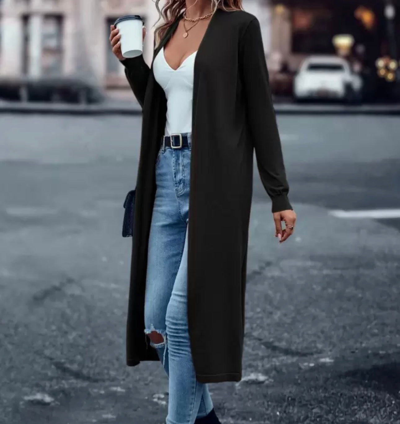Solid Color Casual Design Cardigan, Long Sleeve Top
