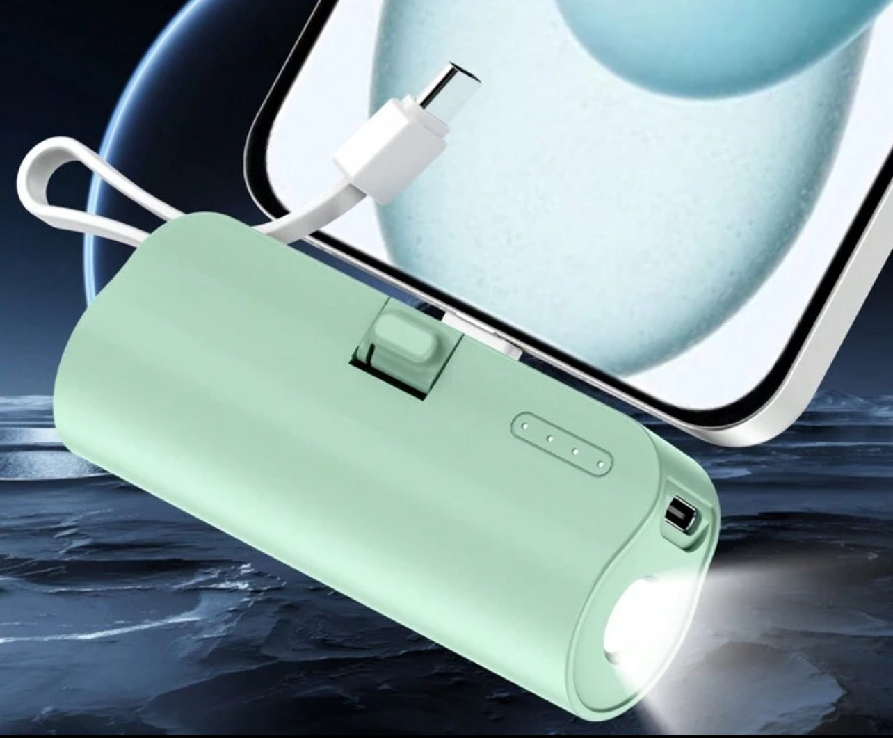 FLYARROW Mini Portable Mobile Phone Charger 5000mAh Power Bank, Built-In For IPhone Interface Charging USB C Block/Type-C Cable, Output 5V/2A, Built-In LED Light, Built-In Stand Function, Small And Compact, Suitable For Charging IPhone 16/15/IPhone 14, 13
