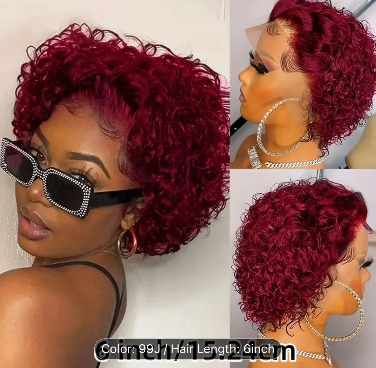 13x1 Lace 130% Density Pre Plucked Short Curly Human Hair Wigs Pixie Cut Bob Glueless Wigs Front for Black Women with Baby Hair