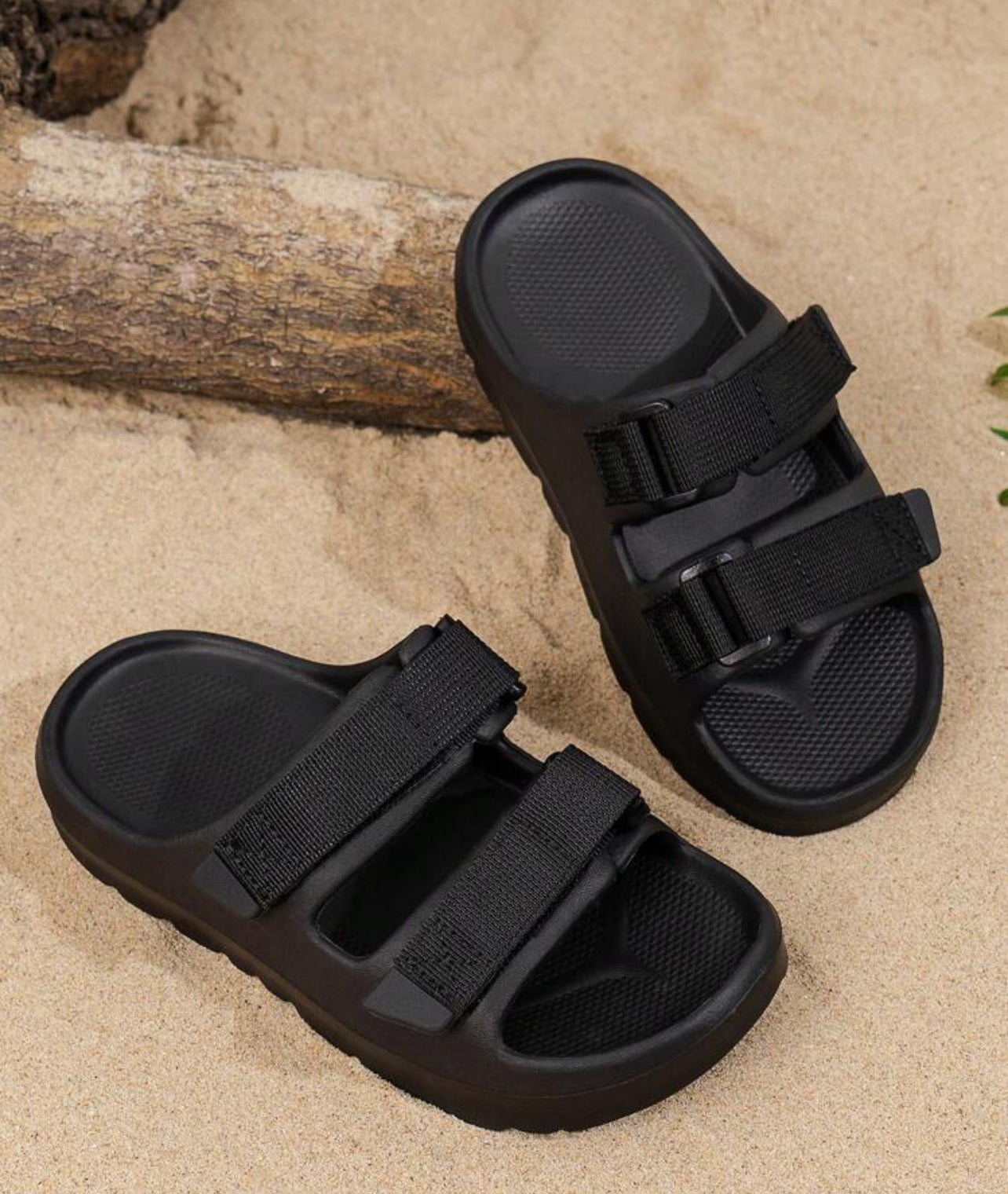 1pair Unisex Solid Color Eva Anti-Slip Flat Simple Slippers With Hook And Loop Design, Suitable For Summer