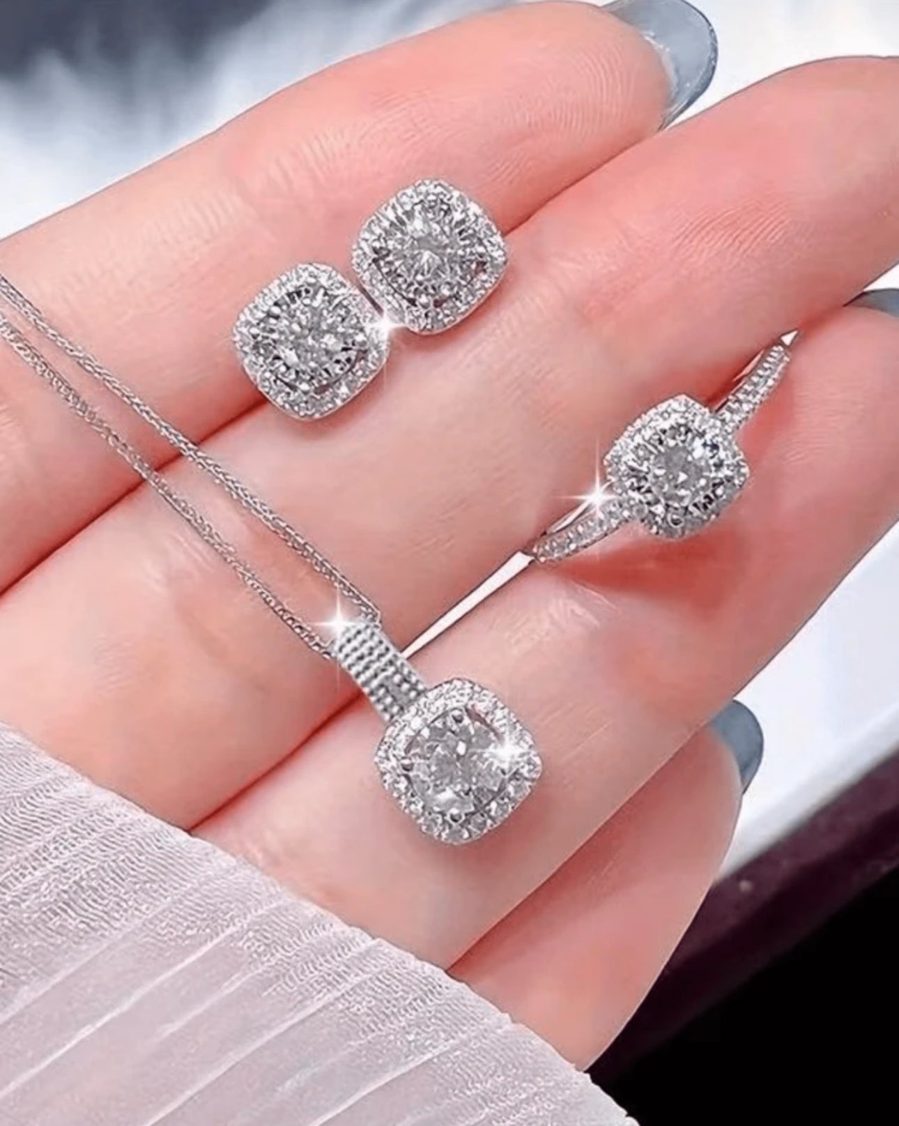 4pcs/Set - Girls Elegant Cubic Zirconia Jewelry Set | Girls Luxury Necklace Earrings Ring | Perfect Daily Dress And Gift Choice!
