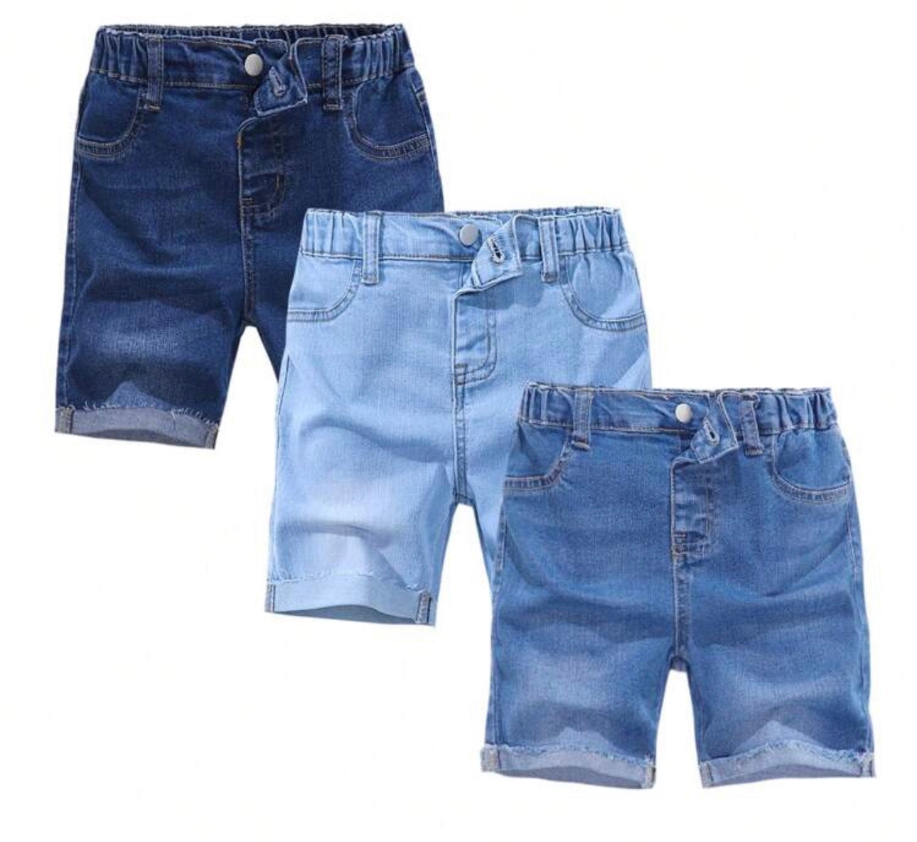 3pcs/Set Young Boy Elastic Waist Washed Blue Denim Shorts, School, Campus, College Summer Holiday