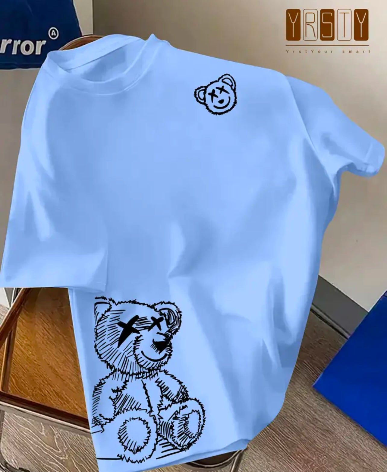 Men's Casual Crew Neck T-Shirt with Bear Print - Soft Polyester, Stretch Fit, Short Sleeve - Perfect for Summer Fashion