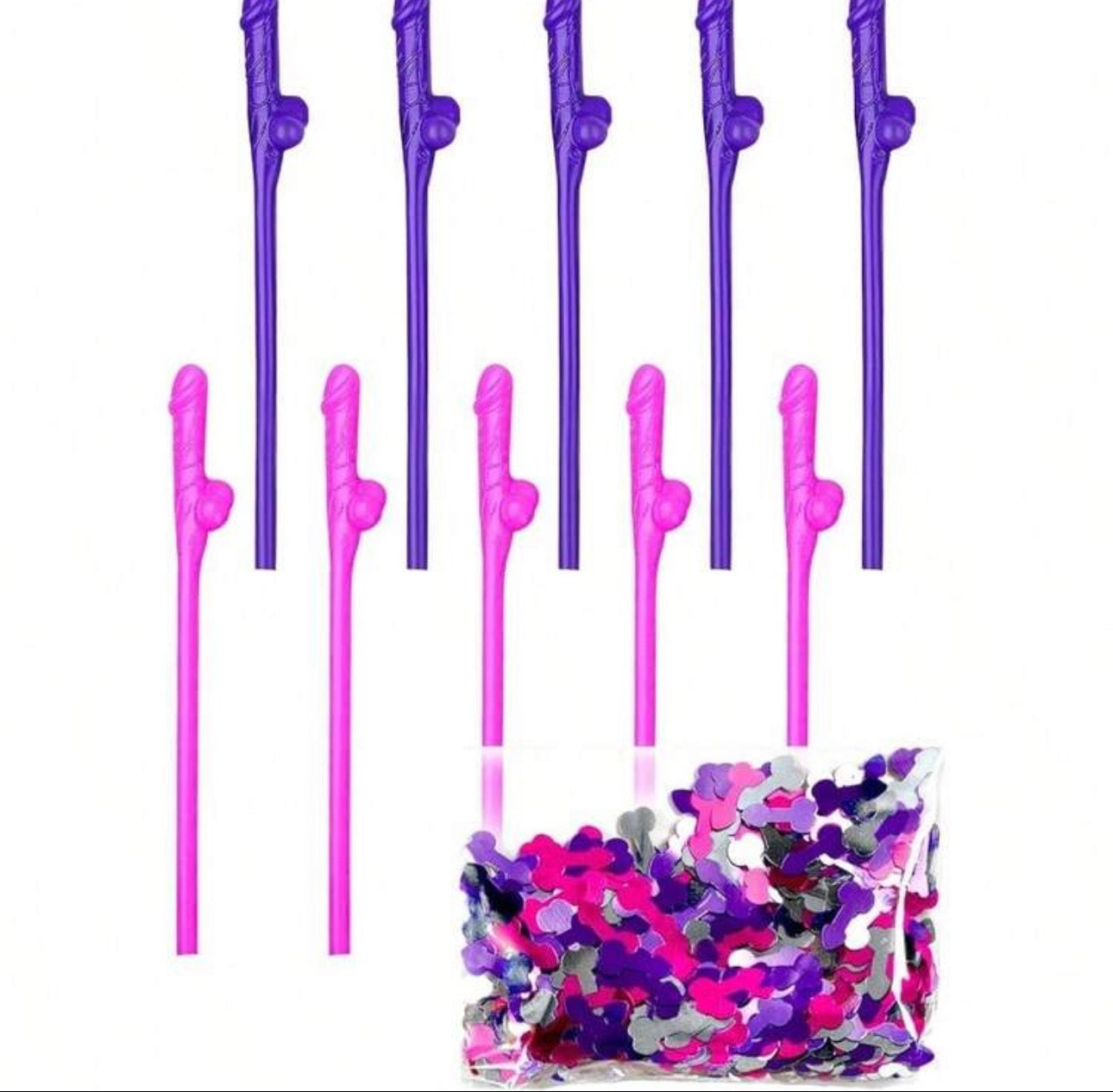 Bachelorette Party Pennis Straws 10pcs And Confetti Pack Bride Drinking Straws
