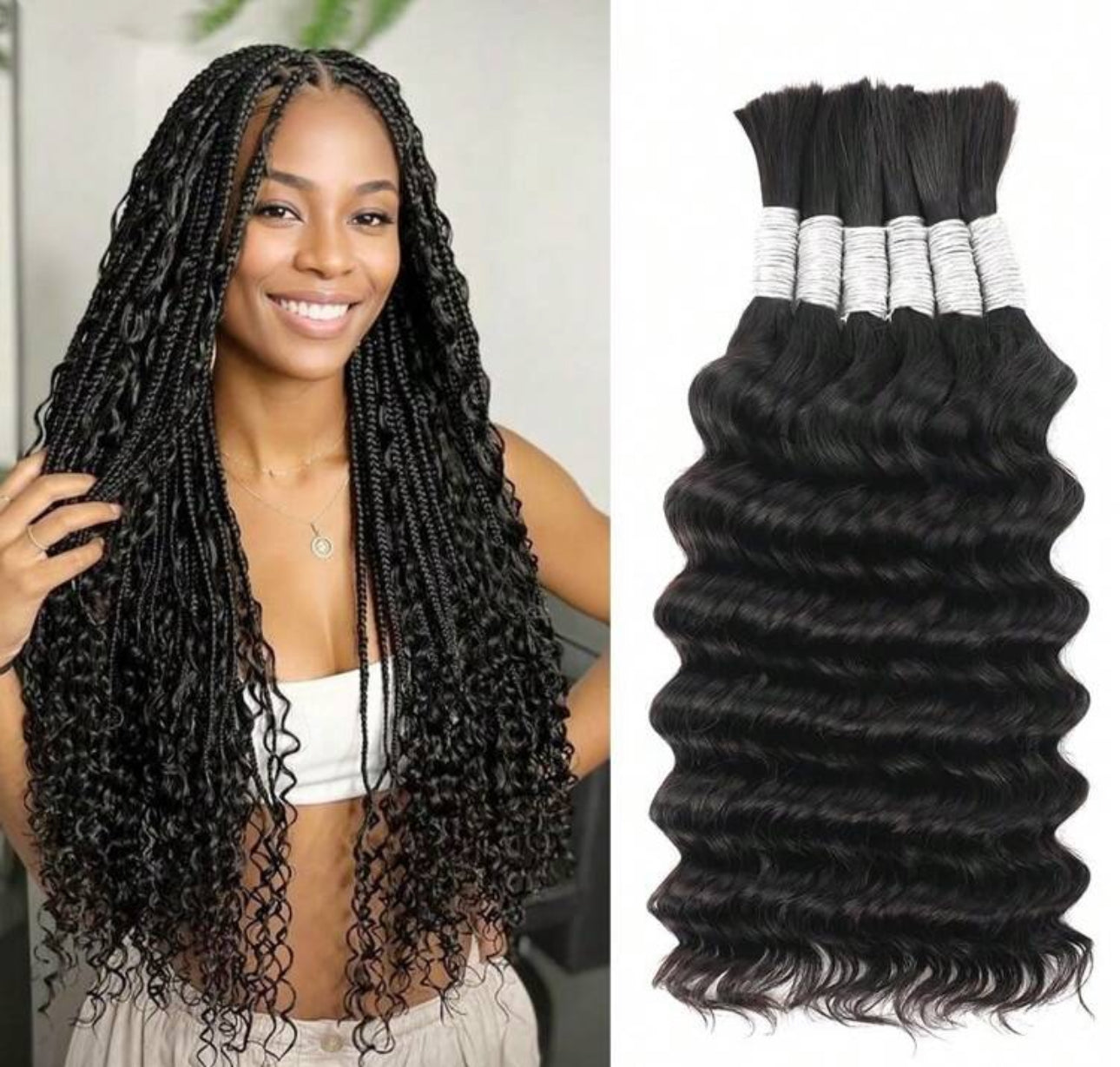 Human Braiding Hair For Boho Braids 26 Inch 110g Deep Wave Bulk Human Hair For Braiding No Weft Brazilian Curly Human Hair Extensions For Boho Braids 2 Bundle Wet And Wavy Human Hair Braiding Hair