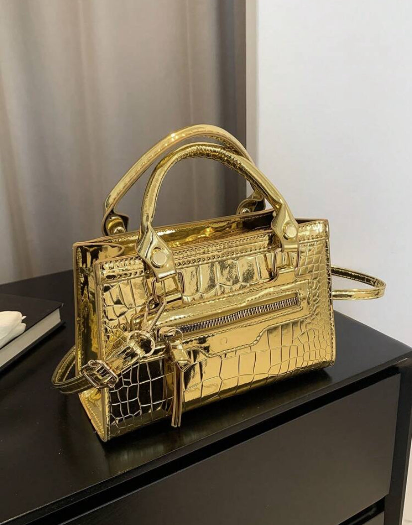 Mini Crocodile Pattern Fashionable Multi-Use Zipper Closure Handbag With Detachable Shoulder Strap For Women