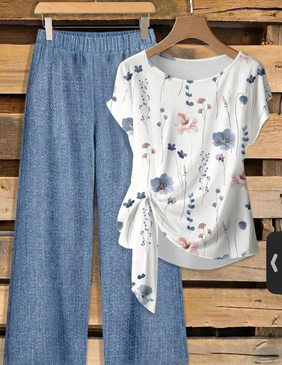 SHEIN Clasi Women's Round Neck Floral Print Top And Pants Casual Cottage Everyday 2 Pieces Set Vacation White Floral Light Blue Summer