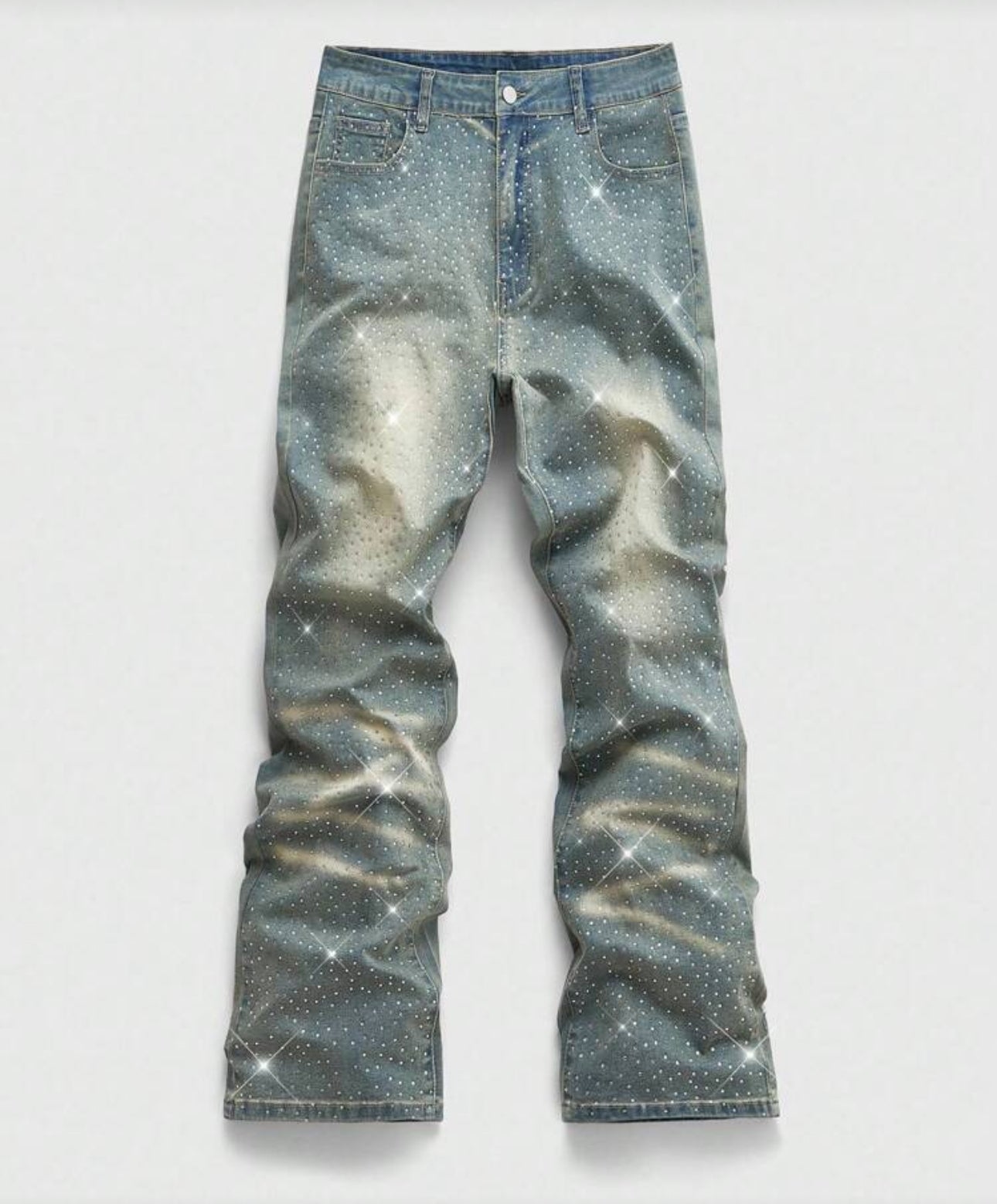 ROMWE MEN Street Life Men's Fashion Rhinestone Embellished Pocket Casual Denim Jeans