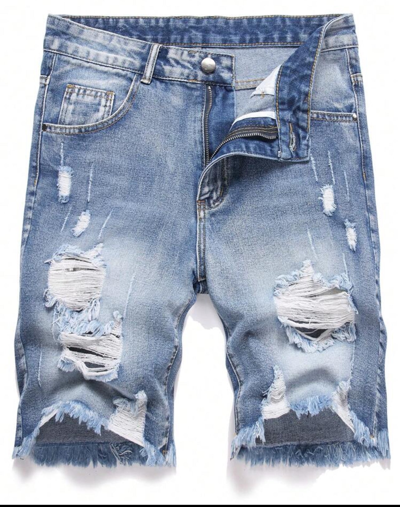 Men's Fashionable Distressed Washed Denim Shorts