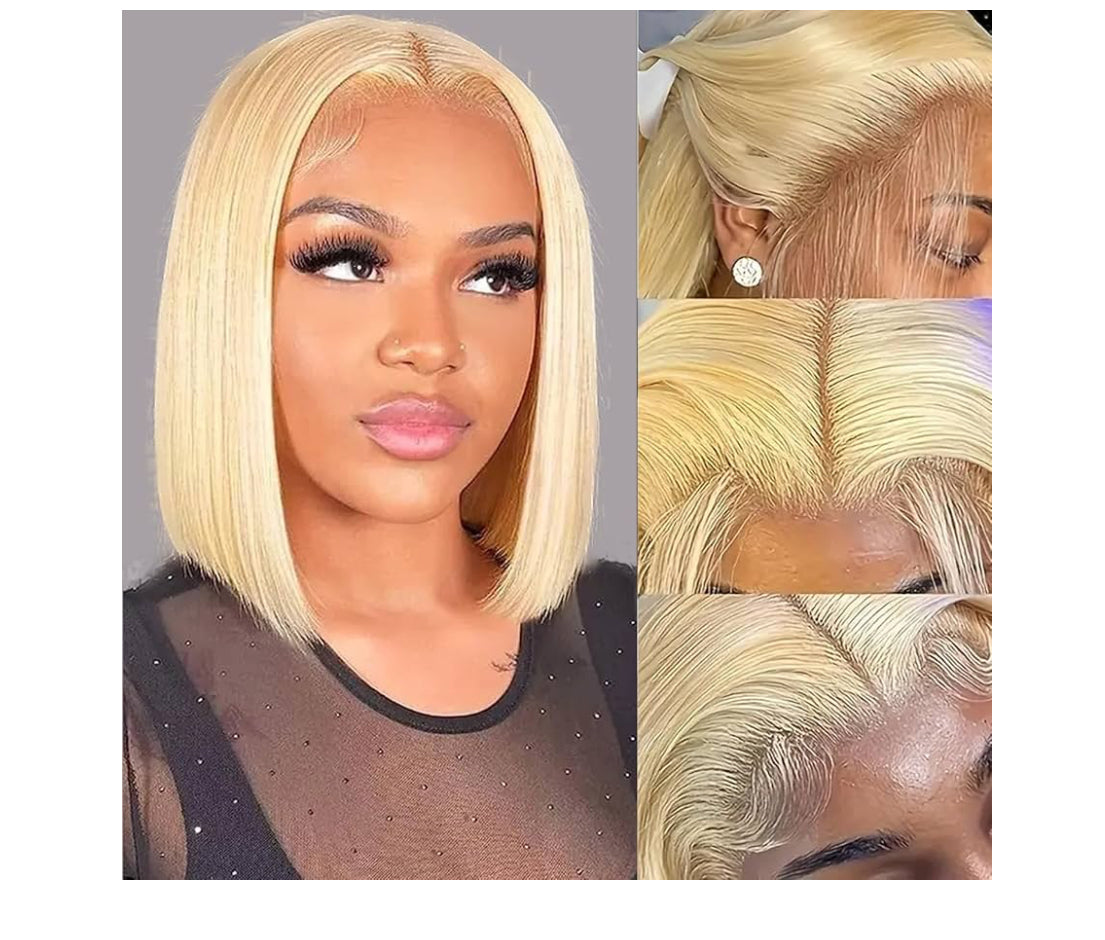12 Inch 613 Blonde Bob Wig Human Hair 180 Density Straight Lace Front Wigs Human Hair Pre Plucked 613 Lace Front Wig Human Hair Short Blonde Wig 13x4 HD Lace Frontal Short Bob Wigs for Black Women