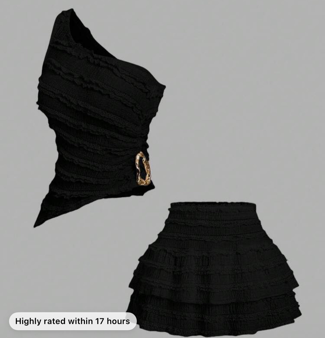 Sweetra Sexy Outfit - Asymmetric Neck Top + Peplum Mini Skirt