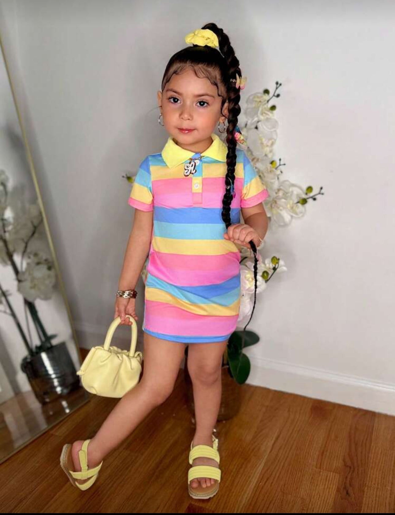 SHEIN Baby Girl Cute Striped Polo Short Sleeves Knitted Dress For Summer