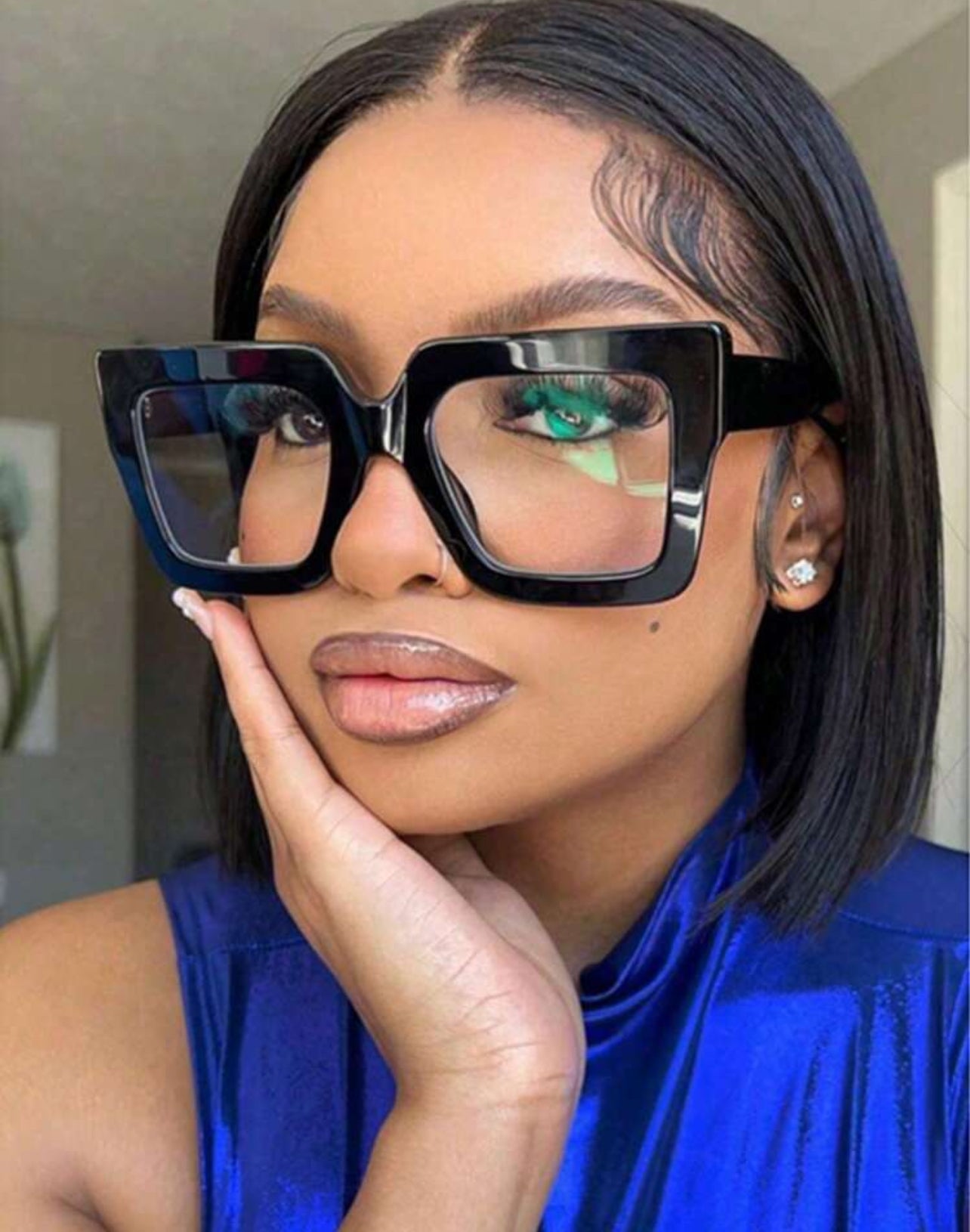 1pc Women Eyeglasses Square Plastic Oversized Frame Wide Legs Versatile Decoration Casual Simple Classic Trendy Fashion Flat Glasses