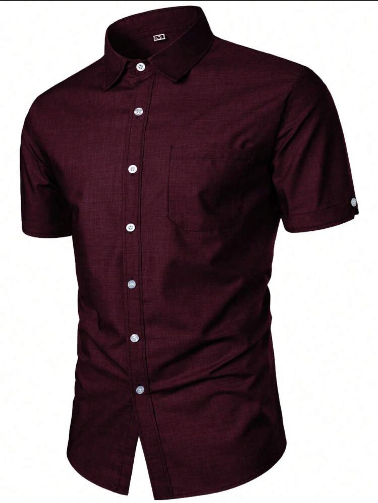 Men's Fashion Texture Solid Color Short Sleeve Shirt With Lapel Collar And Front Button Closures