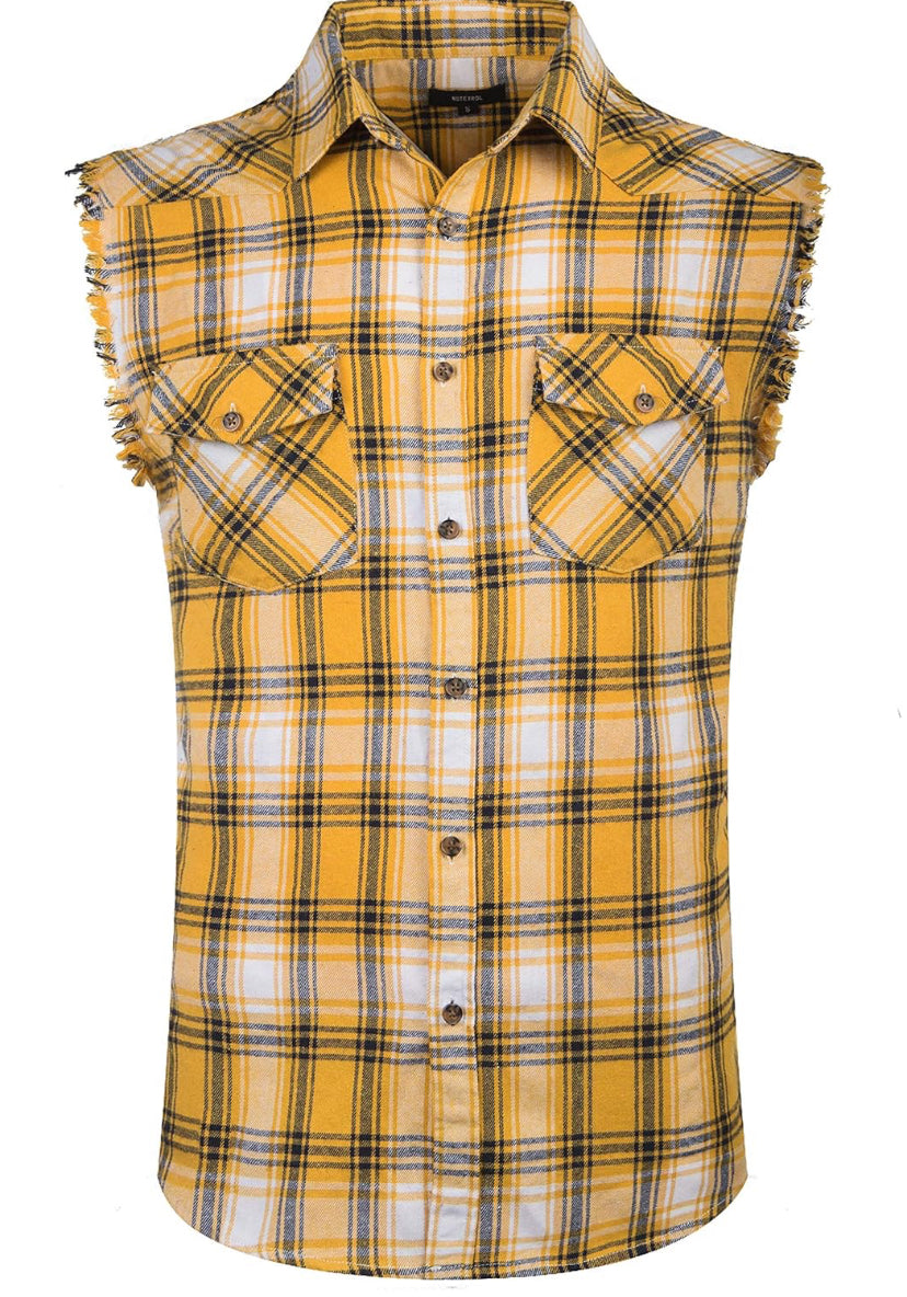 NUTEXROL Men's Casual Flannel Plaid Shirt Sleeveless Cotton Plus Size Vest