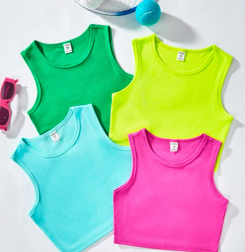 Tween Girls 4pcs Solid Ribbed Knit Tank Top