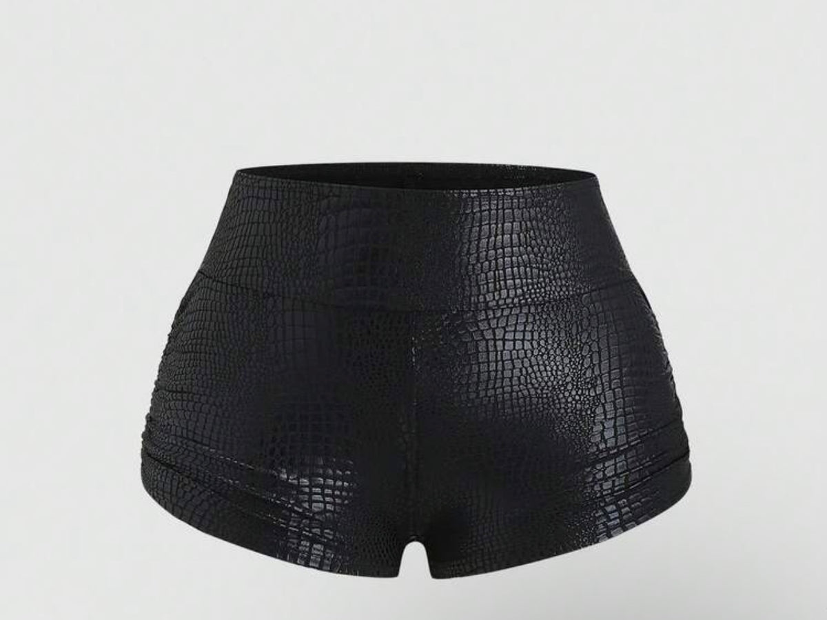 Sweetra Classic Seksi Ruched Bodycon Shorts, Black Textured Fabric, Versatile For Christmas Party Rave, Sweet Spicy Style Summer