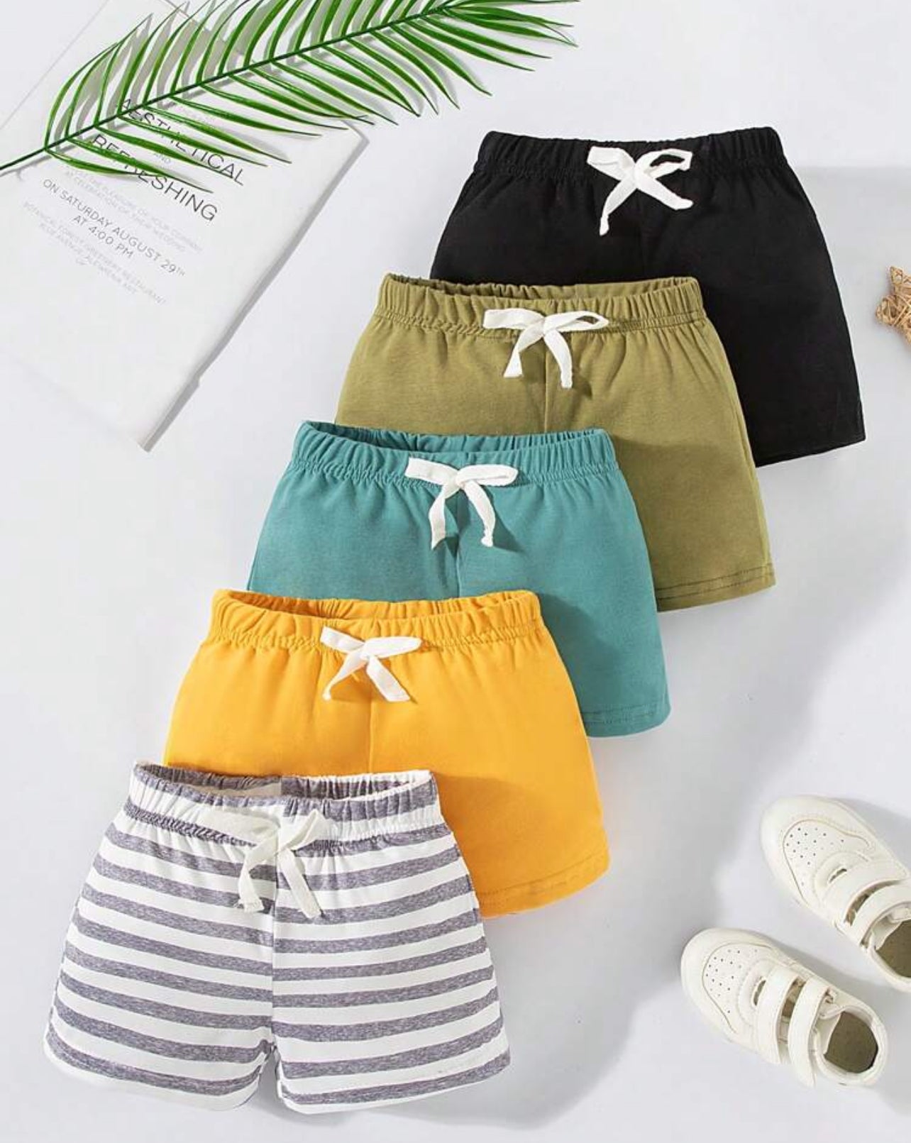 5pcs Baby Boys Shorts Set, Comfortable And Simple For At-Home Leisure, Summer 2024