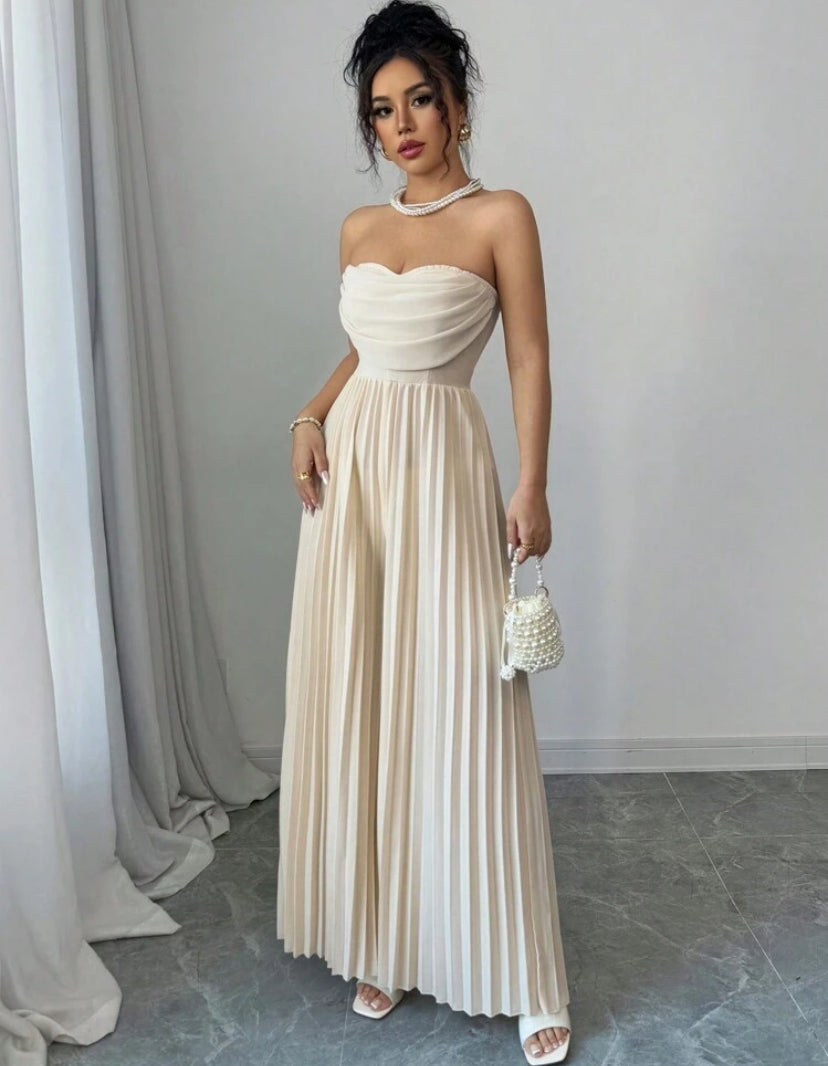 Elenzga Vacation Strapless Ruched Waist Elegant Romantic Women Jumpsuit