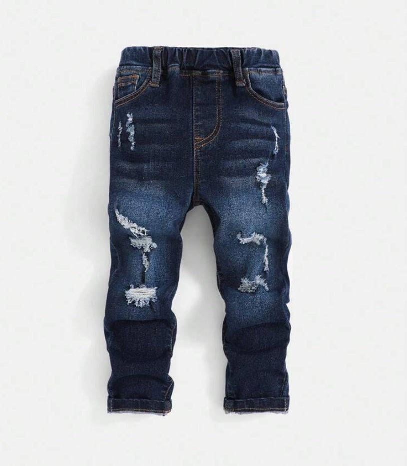 SHEIN Young Boy Elastic Waist Ripped Jeans
