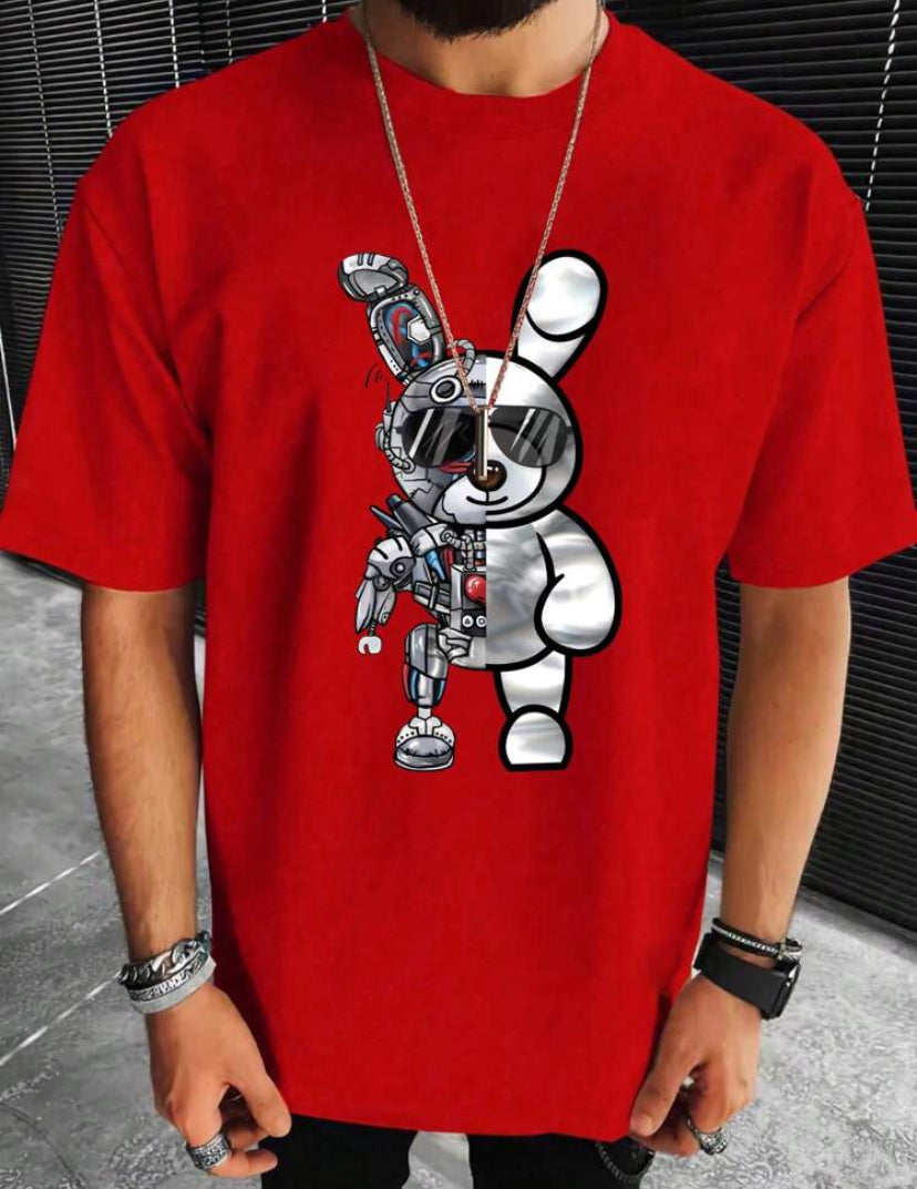 Manfinity LEGND Men's Cartoon Bear Pattern Printed Short Sleeve T-Shirt
