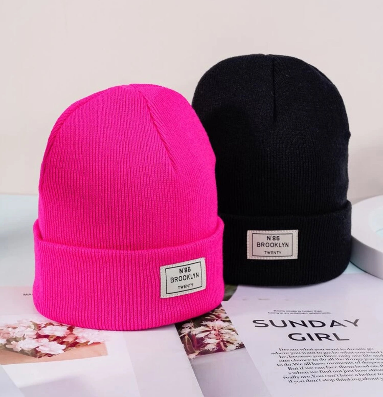 2pcs Women's Knit Hats With Label Casual Winter Fall