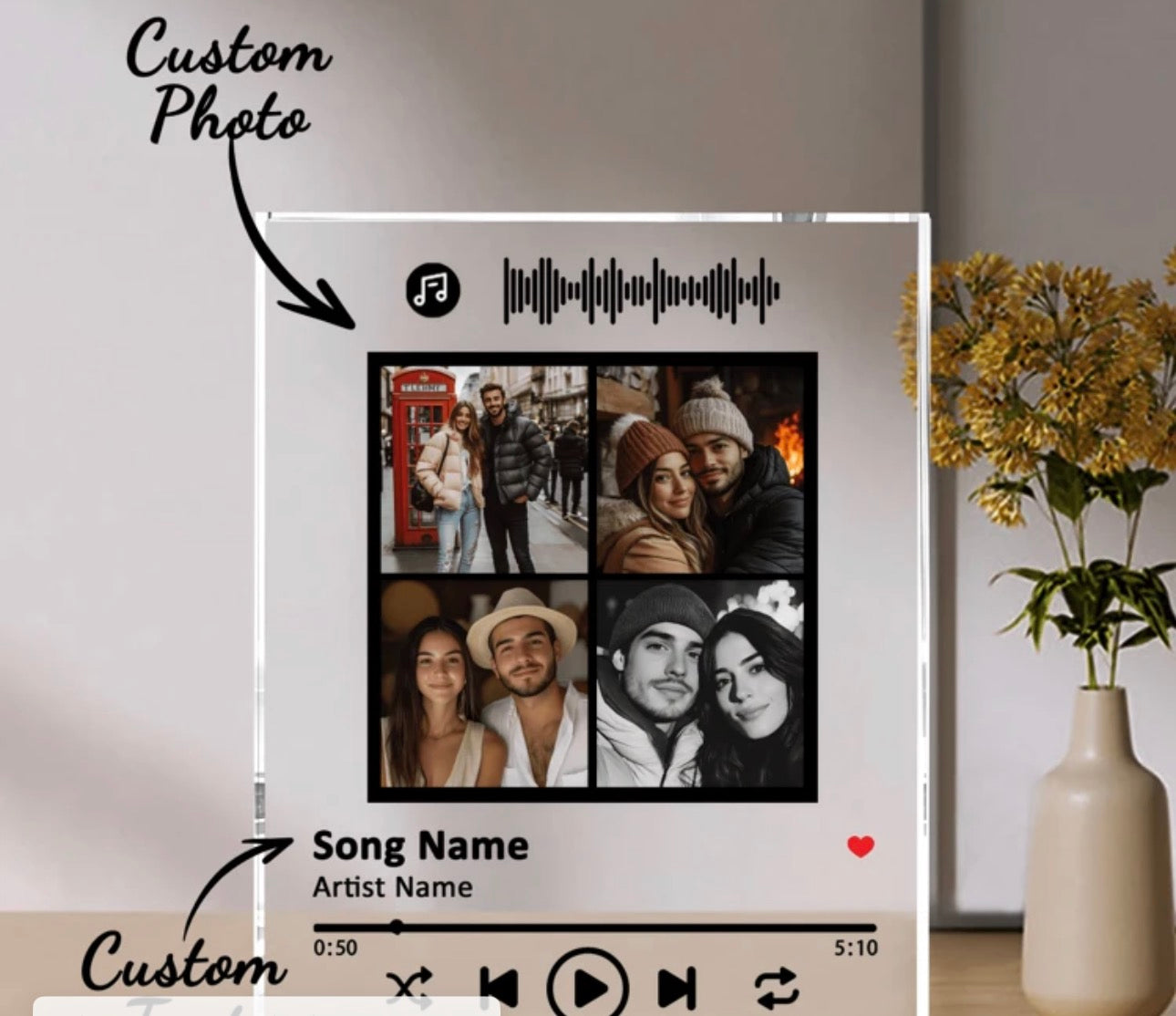1pc Custom Spotify Plaque, Custom Couple Picture Plaque, Personalized Photo Plaque, Custom Couple Song Music Plaque, Personalized Photo Frame Home Decor, Album Cover Song Plaque, Unique Gifts For Women, Music Art Romantic Gifts, Anniversary Gift, Valentin