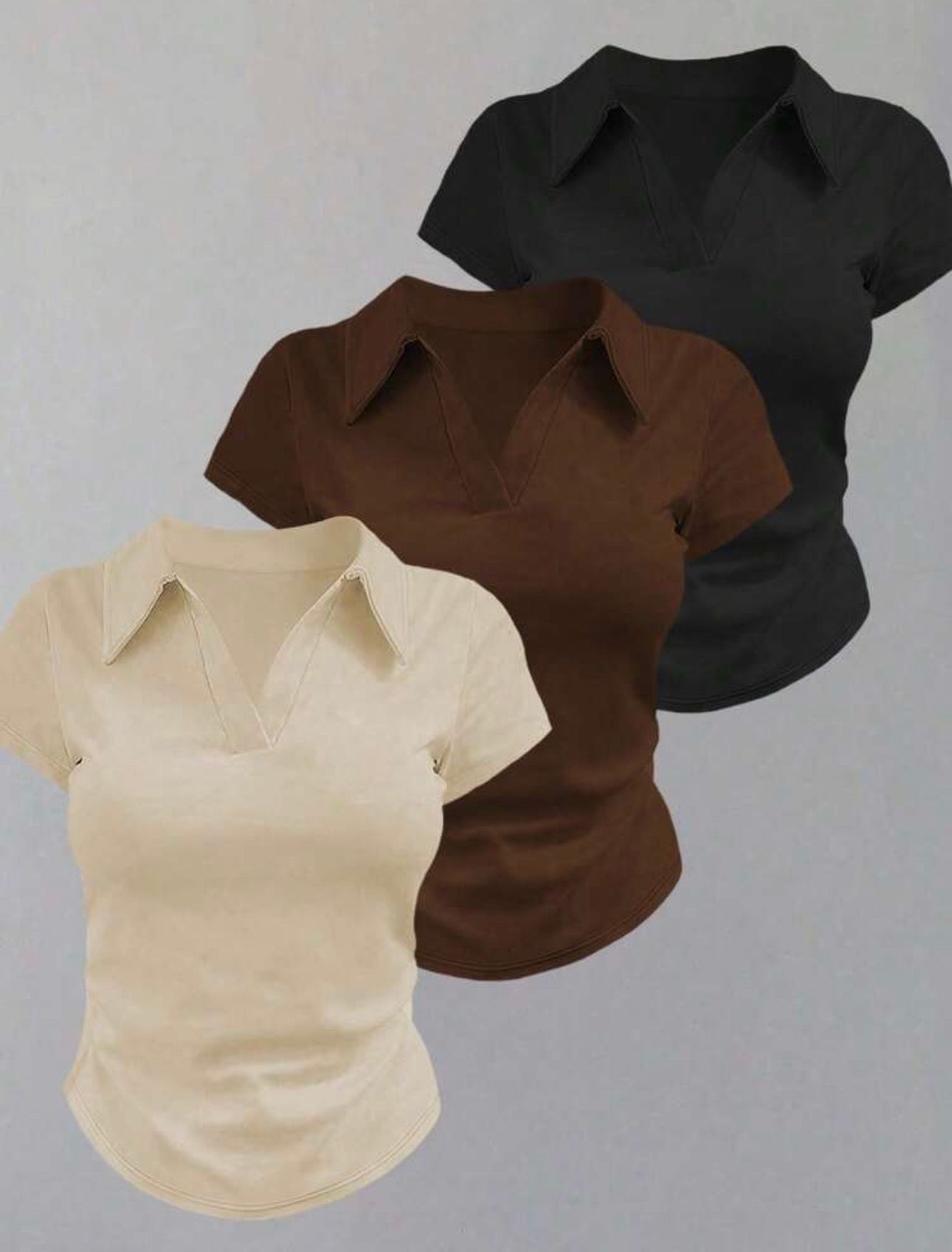SHEIN 3pcs Casual Solid Color Polo Collar Slim Fit T-Shirts, Suitable For Daily Wear