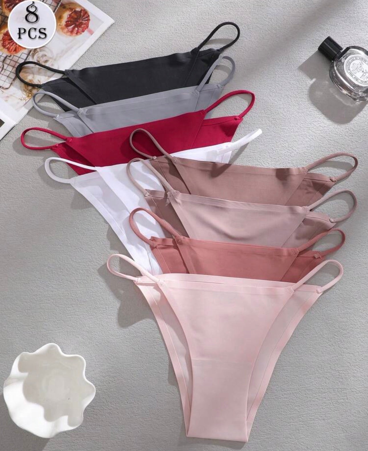 8pcs/Pack Thin Strap Seamless Sexy Low Waist Panties For Women