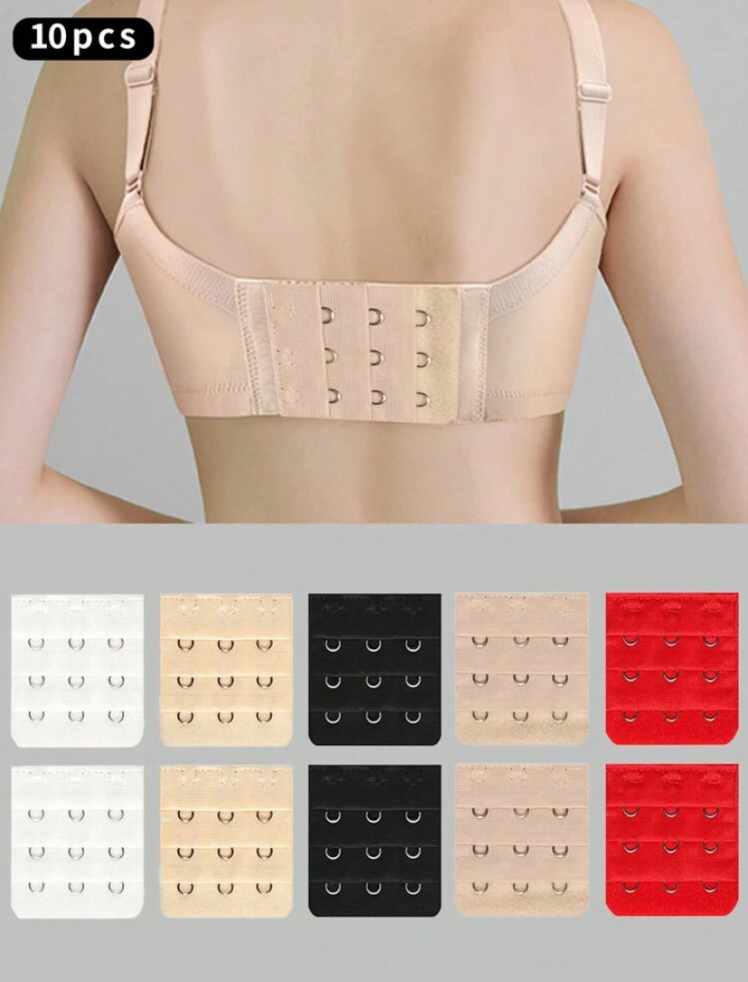 10pcs/Set Women's Stretchy Bra Extender With Extra Long Hook And Three Rows Of Elastic Buckle