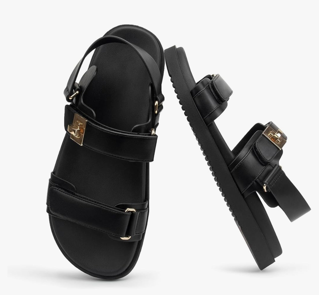 Women's Flat Sandals Adjustable Double Strap Slide Sandals Open Toe Slip on Shoes Resistant Leather Footbed Comfort Sandals Dressy for Summer Beach Vacation