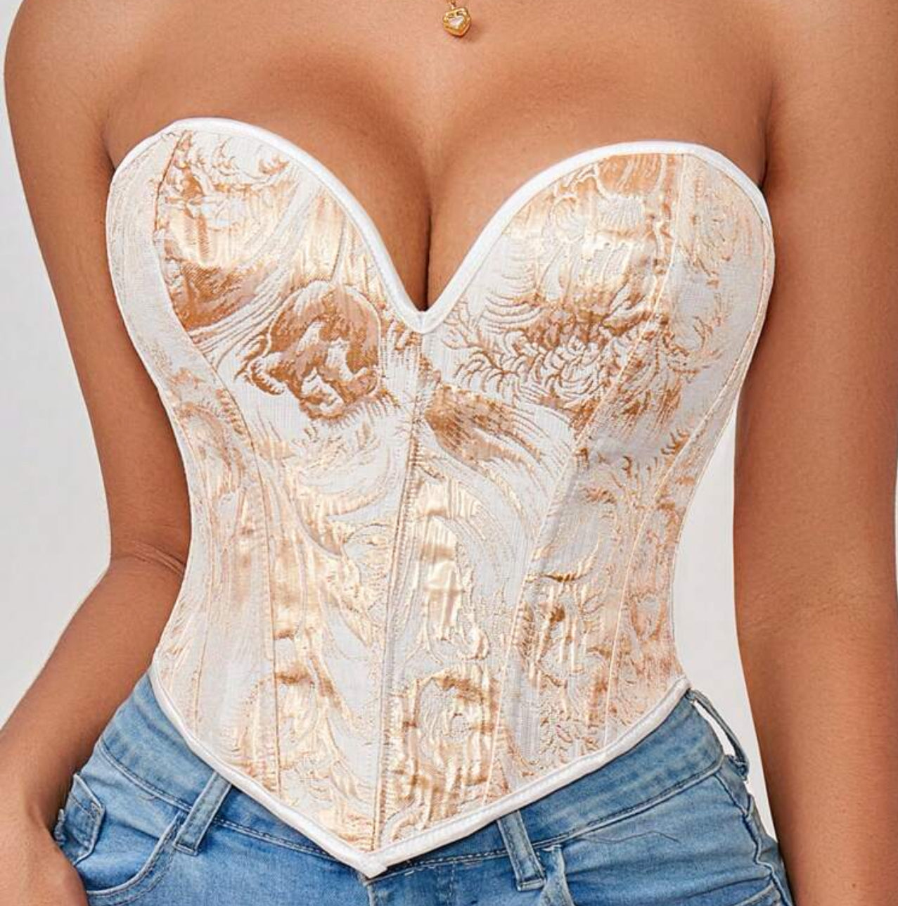 1pc Gold Corset Tops For Women Strapless Lace Up Boned Sweetheart Neck Bodyshaper Bustier Sexy Crop Top, Suitable For Wearing With A Dress