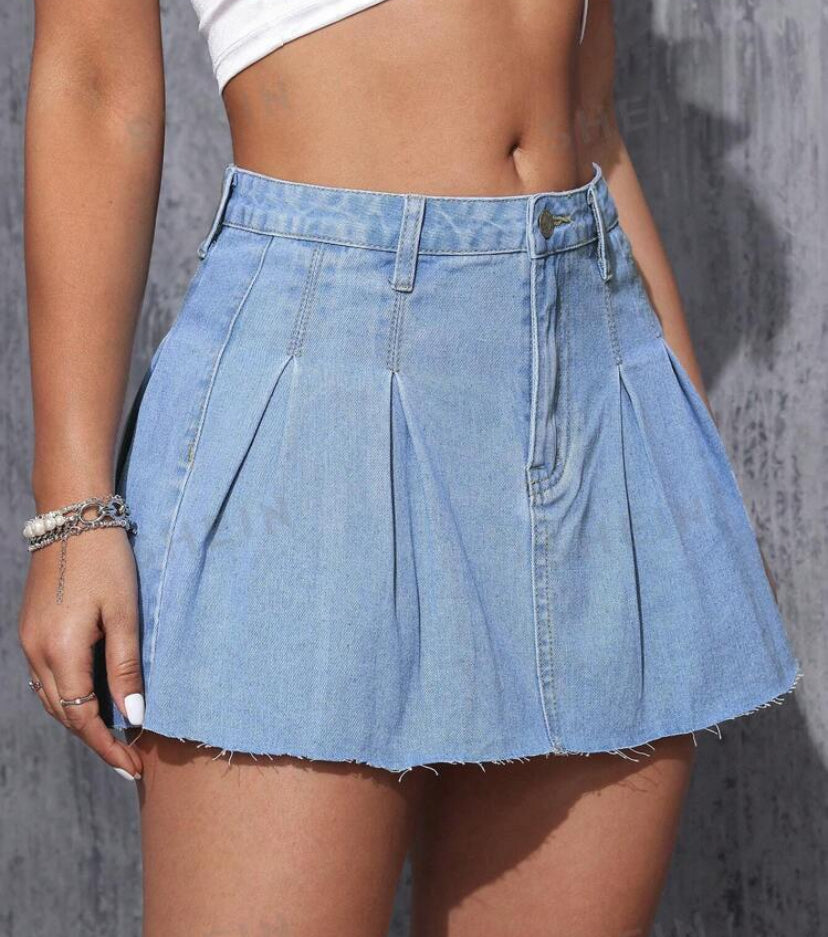 SHEIN ICON Pleated Denim Skirt
