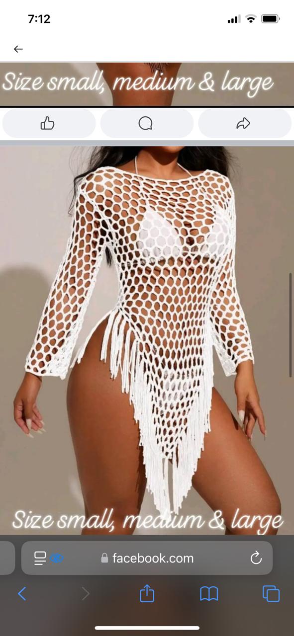 SHEIN Swim Women's Hollow Out Tassel Beach Cover-Up Long Sleeve Cover Up Summer