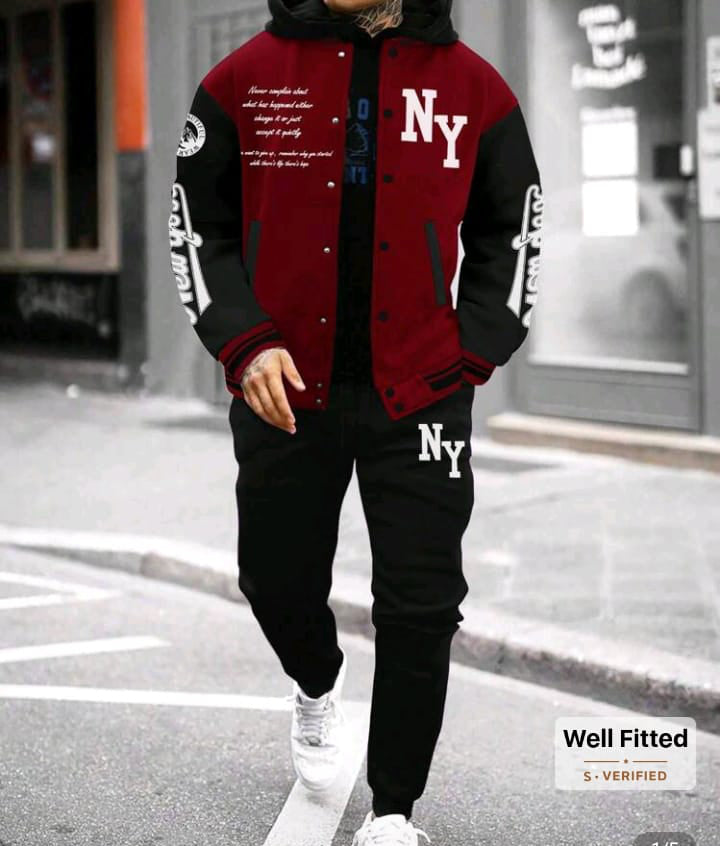 Manfinity Homme Men's Casual Color Block Letter Pattern Two Piece Set, Fall Clothes