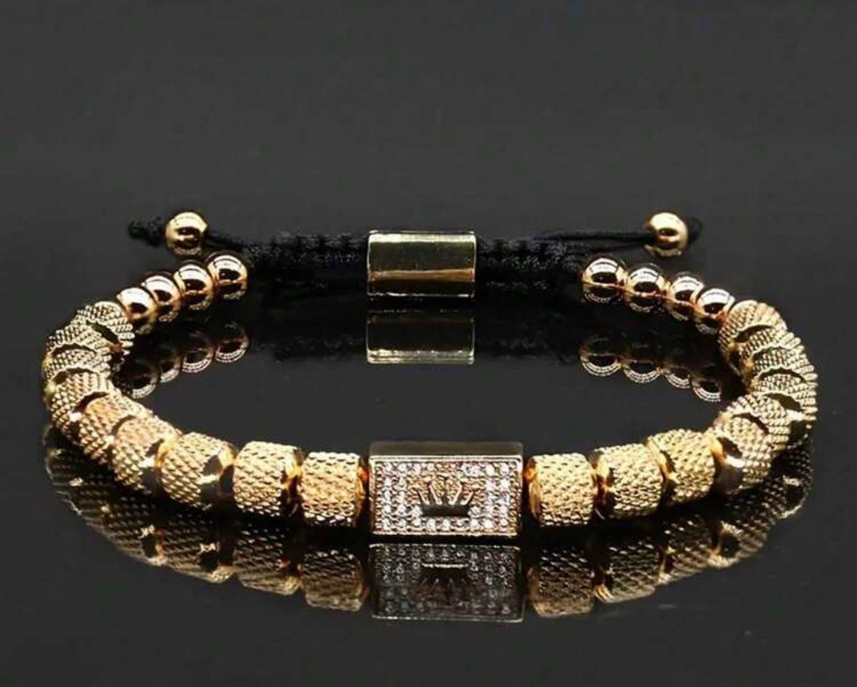 1pc Luxury Stainless Steel Crown Decor Braided Rope Bracelet, Suitable For Daily Wear, Can Be Given As A Gift To Boyfriend, Friend, Birthday Party (Bead Quantity Randomly Matched Combination)
