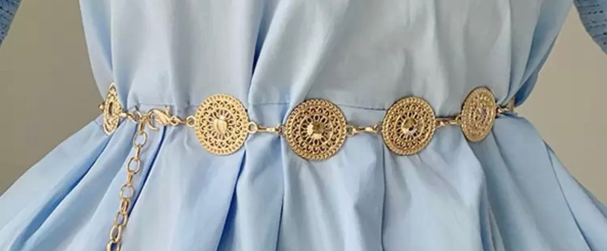 1pc Women's Gold Round Shape Cutout Metal Waist Chain, Matching Dress Accessory Boho Halloween Summer, School Fall, Autumn, Halloween