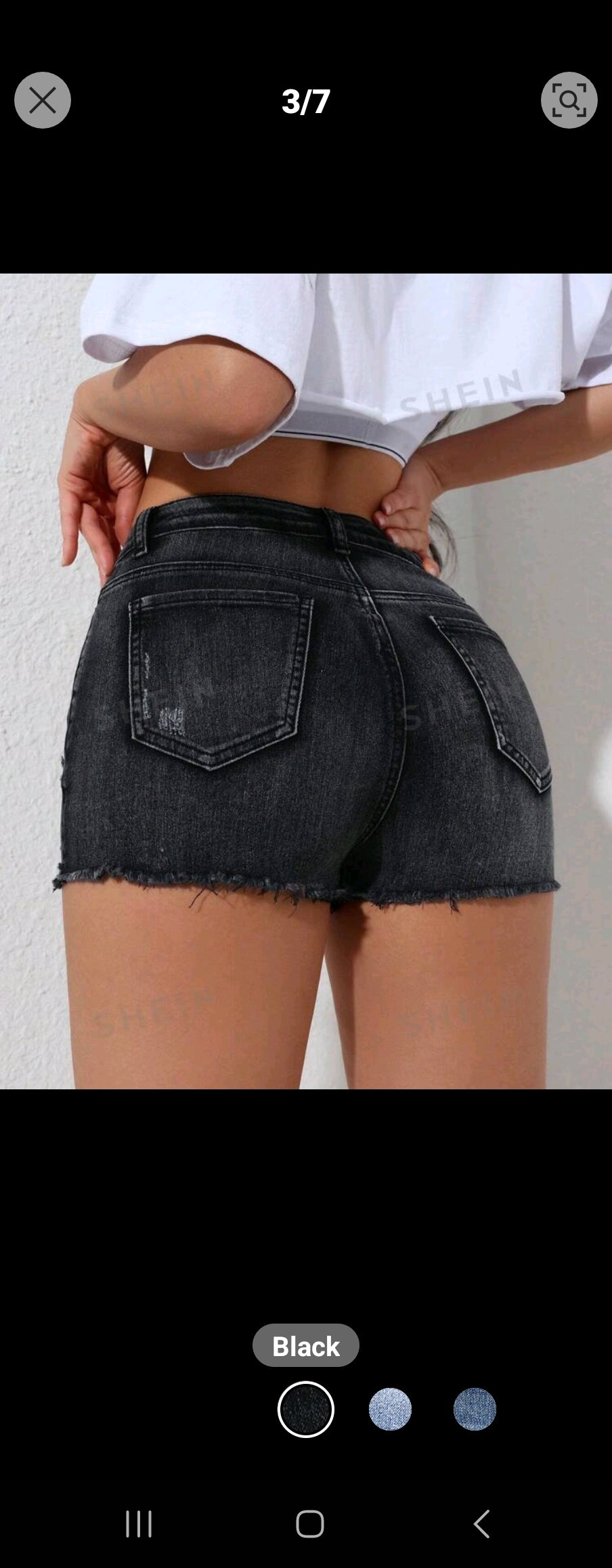 Ladies' Front Button Multiple Pockets Frayed Hem Denim Shorts