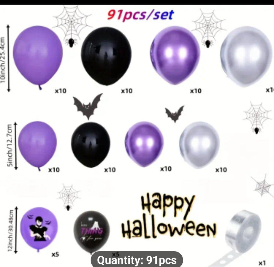 91-Piece Vibrant Purple and Black Latex Balloon Decoration Set - Ultimate Party Essentials for Movie-Themed Celebrations - Easy to Inflate, No Electricity Required, Suitable for 14+ Age Group, Durable Emulsion Material