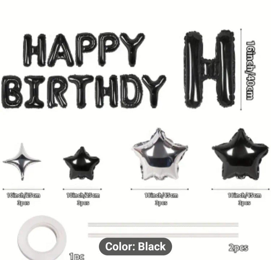 28pcs Vibrant Happy Birthday Banner Kit - Shining Mylar Foil Letters, Star-Shaped Balloons, and Complete Birthday Party Decorations for an Unforgettable Celebration