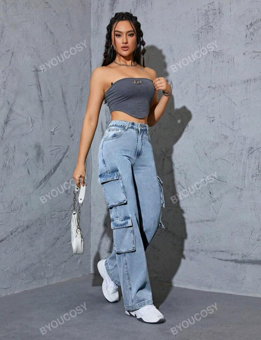 Flap Pocket Side Cargo Jeans